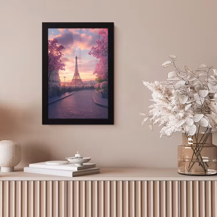 Eiffeltoren - Parijs - Roze fotolijst zwart zonder passe partout klein -sfeer5