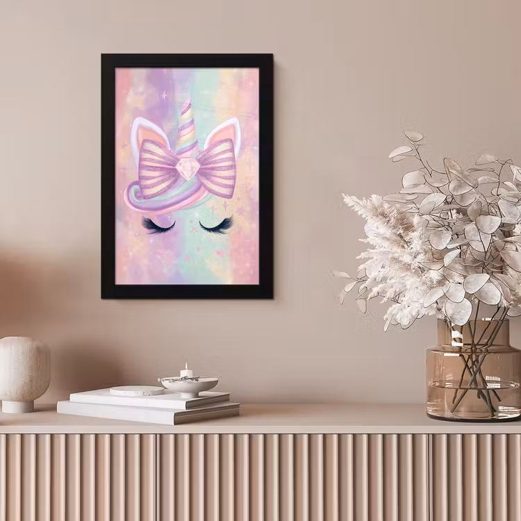 Eenhoorn - Glitters - Regenboog - Pastel fotolijst zwart zonder passe partout klein -sfeer5