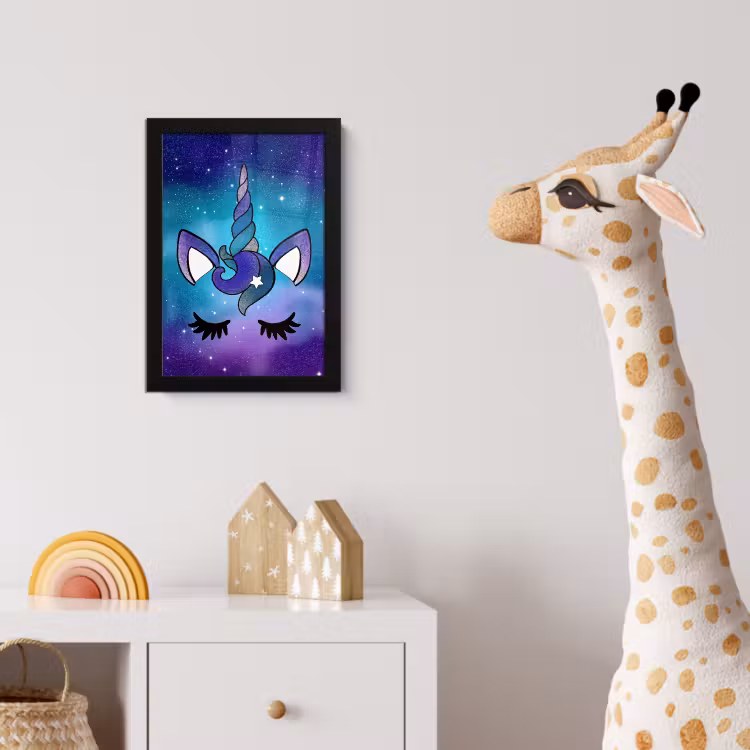 Eenhoorn - Sterrenhemel - Ster - Blauw fotolijst zwart zonder passe partout klein -usfeer4_kinderkamer