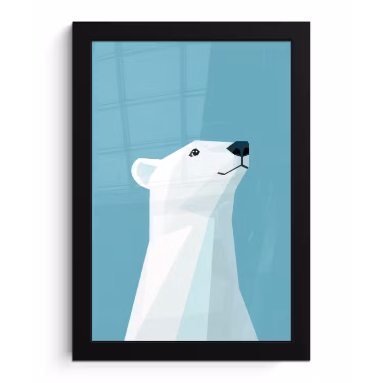 Ijsbeer - Lichtblauw - Minimalistisch fotolijst zwart zonder passe partout klein -3d