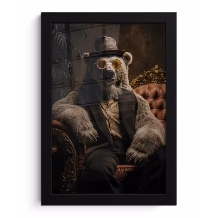 Ijsbeer - Hoed - Bril - Stoel fotolijst zwart zonder passe partout klein -3d