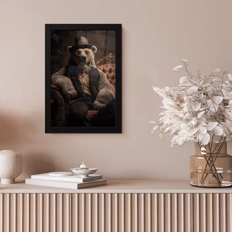 Ijsbeer - Hoed - Bril - Stoel fotolijst zwart zonder passe partout klein -sfeer5