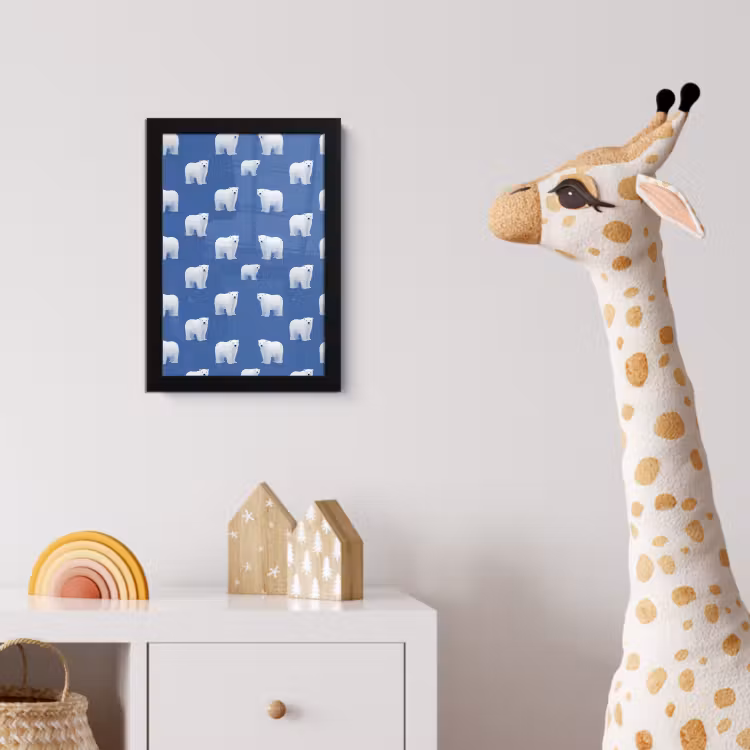 IJsbeer - Patroon - Blauw fotolijst zwart zonder passe partout klein 224 -usfeer4_kinderkamer
