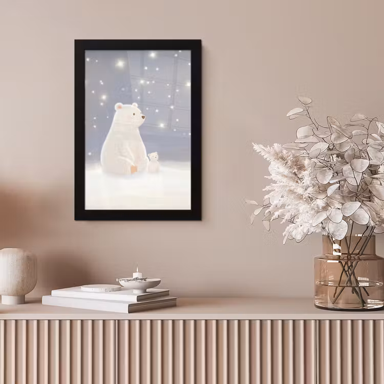 Ijsbeer - Sneeuw - Sterren - Blauw fotolijst zwart zonder passe partout klein -sfeer5