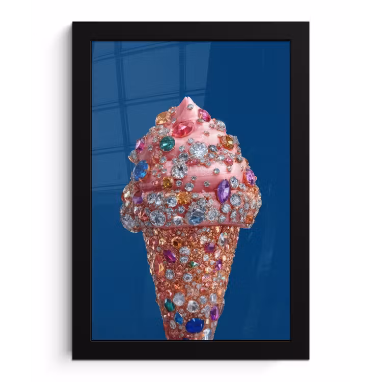 Ijsje - Hoorntje - Steentjes - Blauw fotolijst zwart zonder passe partout klein -3d