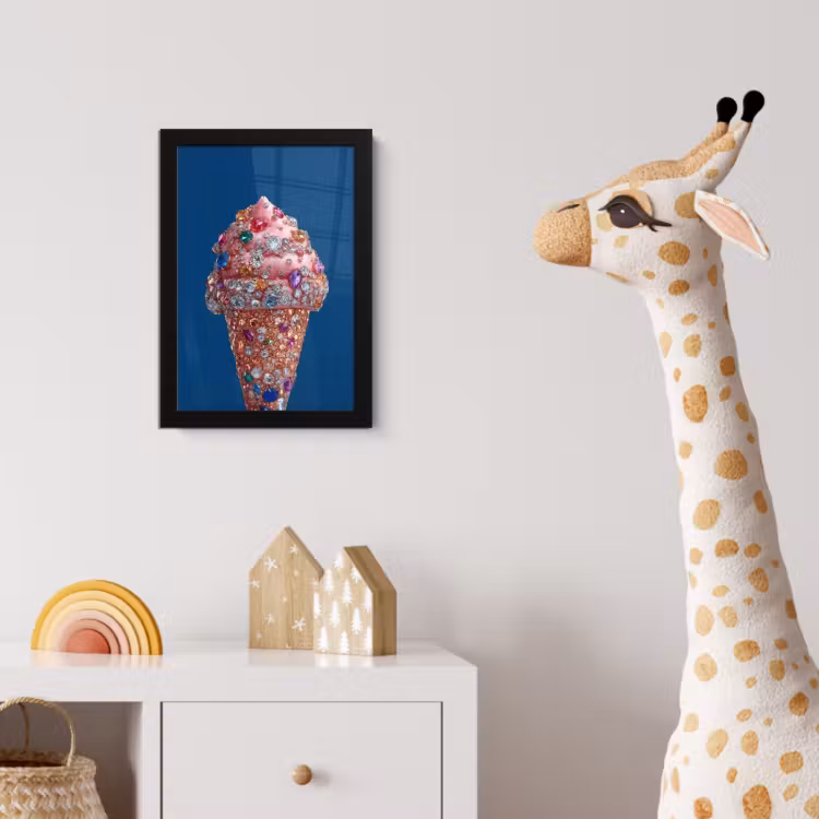 Ijsje - Hoorntje - Steentjes - Blauw fotolijst zwart zonder passe partout klein -usfeer4_kinderkamer