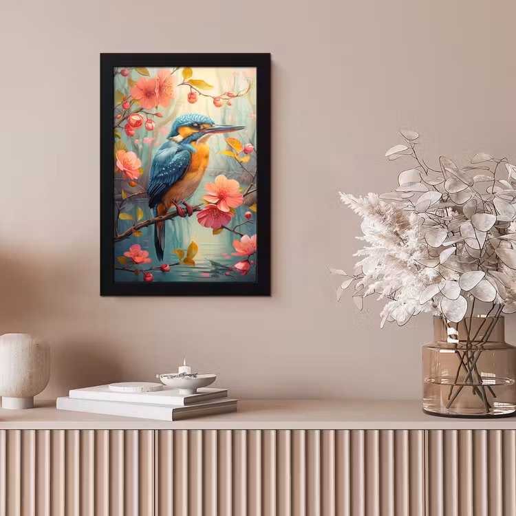 IJsvogel - Bloesem - Natuur - Vogels - Bloemen fotolijst zwart zonder passe partout klein -sfeer5