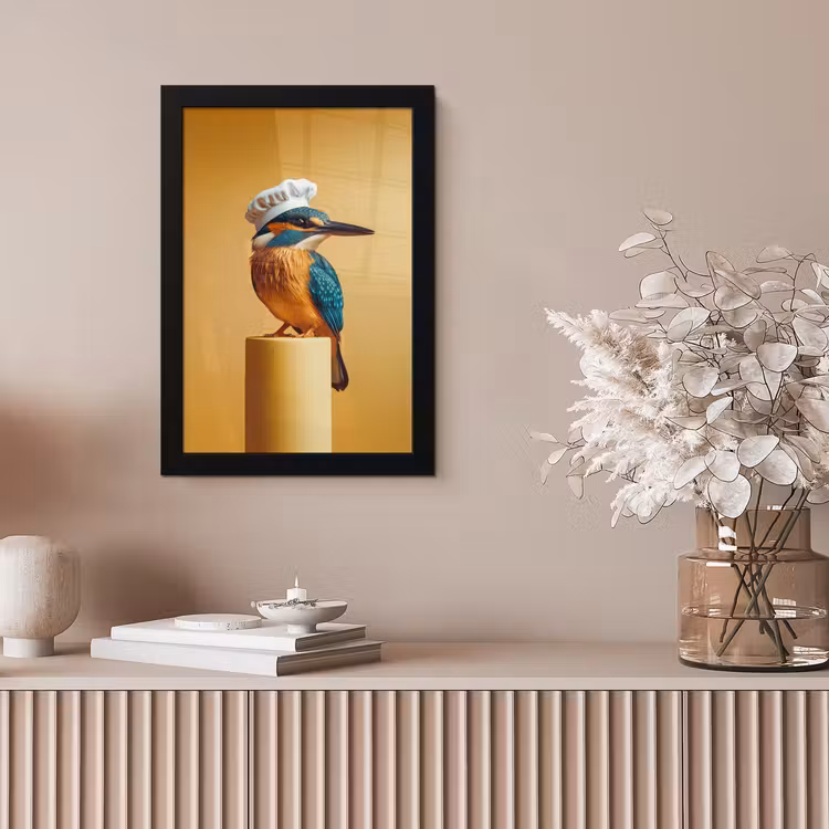 Ijsvogel - Pilaar - Koksmuts - Vogel fotolijst zwart zonder passe partout klein -sfeer5