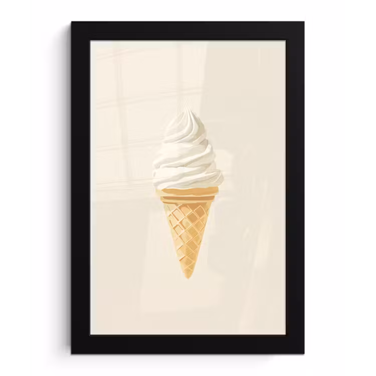 Softijs - Hoorntje - Wit fotolijst zwart zonder passe partout klein -3d