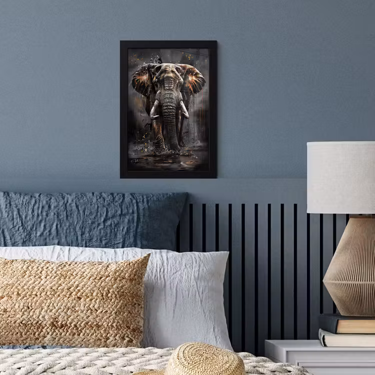 Olifant - Watercolor - Wilde dieren - Luxe fotolijst zwart zonder passe partout klein -sfeer3
