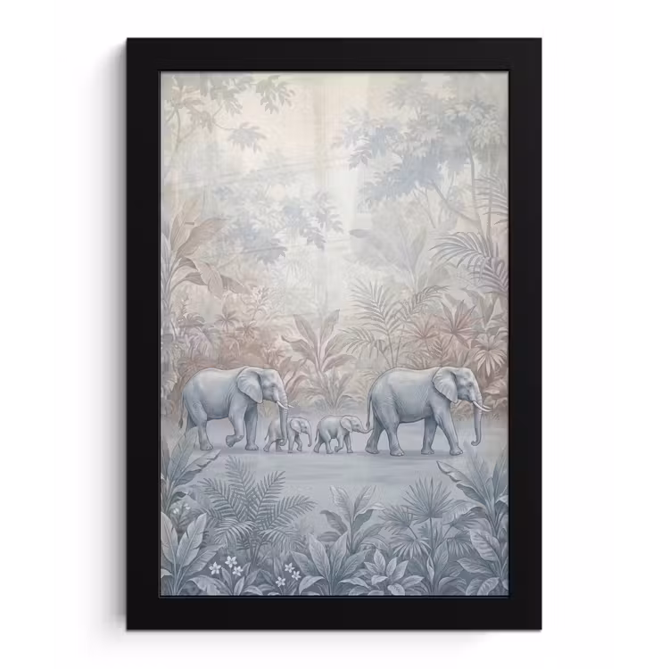 Olifant - Familie - Jungle - Illustratie - Grijs fotolijst zwart zonder passe partout klein -3d