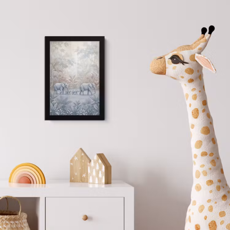 Olifant - Familie - Jungle - Illustratie - Grijs fotolijst zwart zonder passe partout klein -usfeer4_kinderkamer