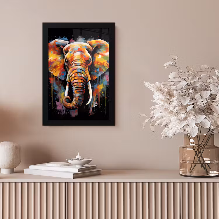 Olifant - Graffiti - Zwart - Dieren - Kleuren fotolijst zwart zonder passe partout klein -sfeer5