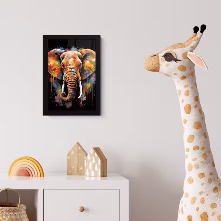 Olifant - Graffiti - Zwart - Dieren - Kleuren fotolijst zwart zonder passe partout klein -usfeer4_kinderkamer