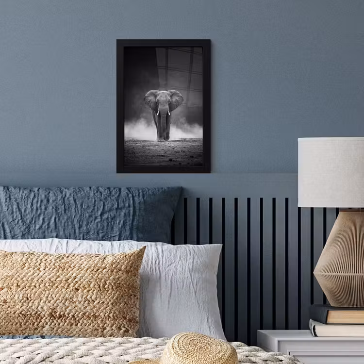 Olifant - Zwart - Wit - Rook fotolijst zwart zonder passe partout klein -sfeer3