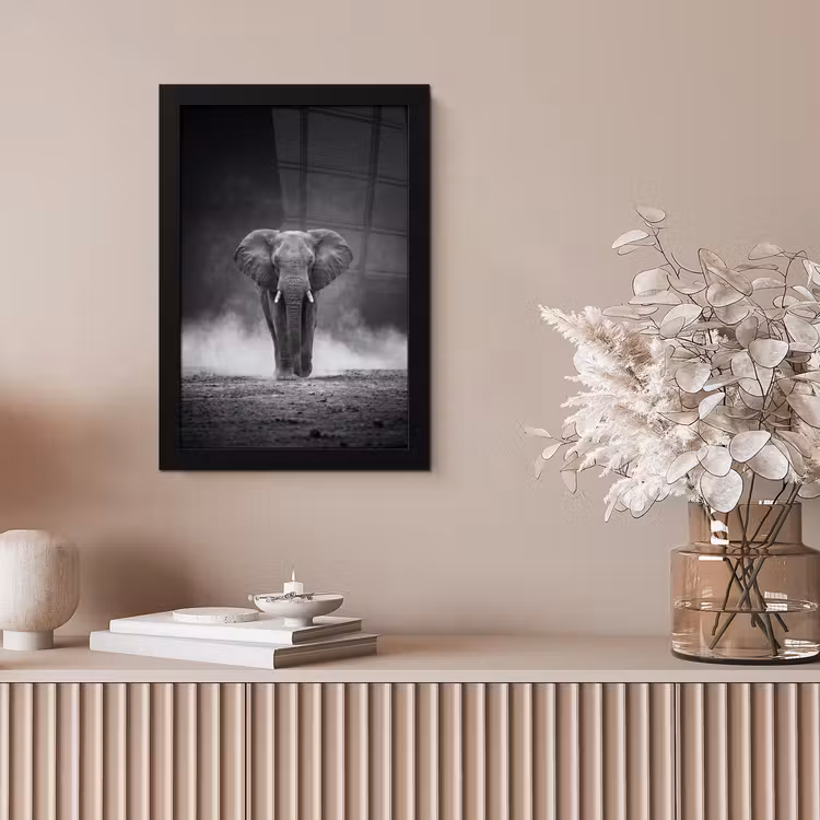 Olifant - Zwart - Wit - Rook fotolijst zwart zonder passe partout klein -sfeer5
