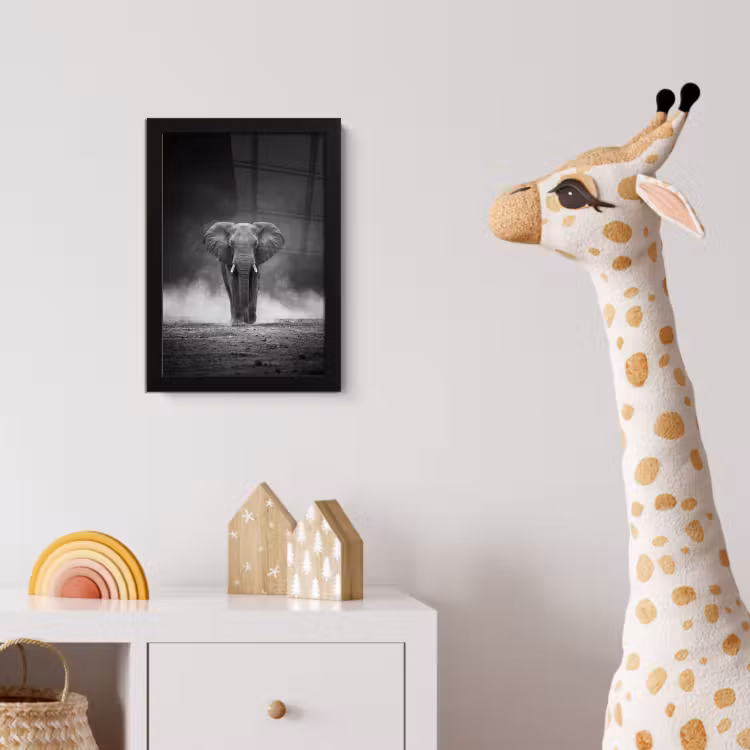 Olifant - Zwart - Wit - Rook fotolijst zwart zonder passe partout klein -usfeer4_kinderkamer