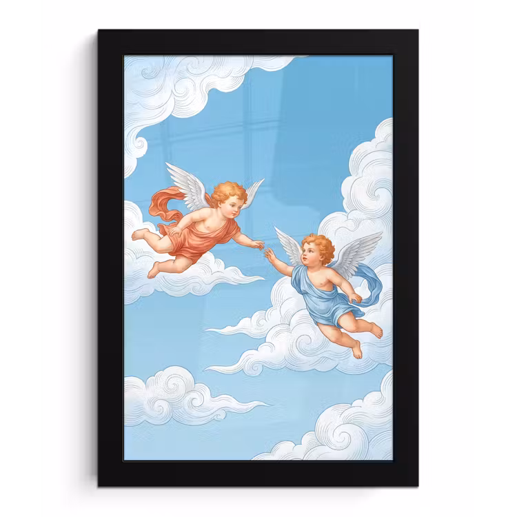 Engel - Vliegend - Klassiek - Blauw fotolijst zwart zonder passe partout klein -3d