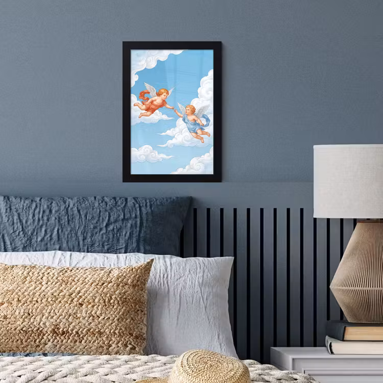 Engel - Vliegend - Klassiek - Blauw fotolijst zwart zonder passe partout klein -sfeer3