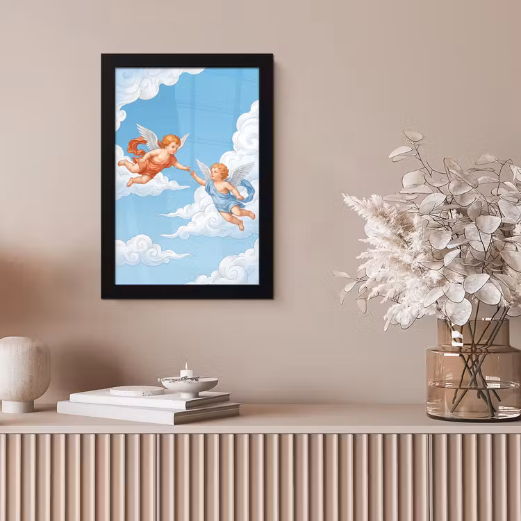 Engel - Vliegend - Klassiek - Blauw fotolijst zwart zonder passe partout klein -sfeer5