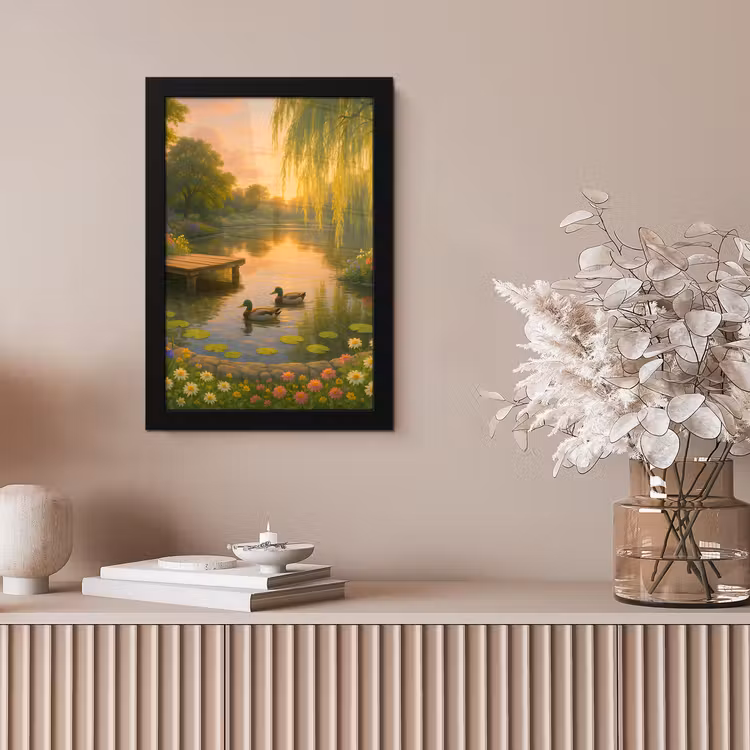Eenden - Vijver - Bloemen fotolijst zwart zonder passe partout klein -sfeer5