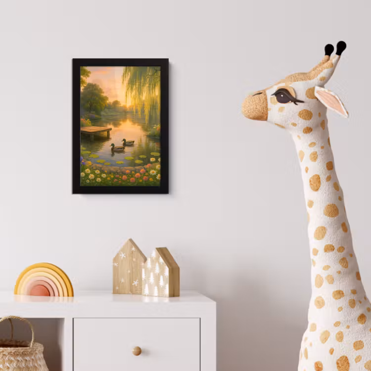 Eenden - Vijver - Bloemen fotolijst zwart zonder passe partout klein -usfeer4_kinderkamer