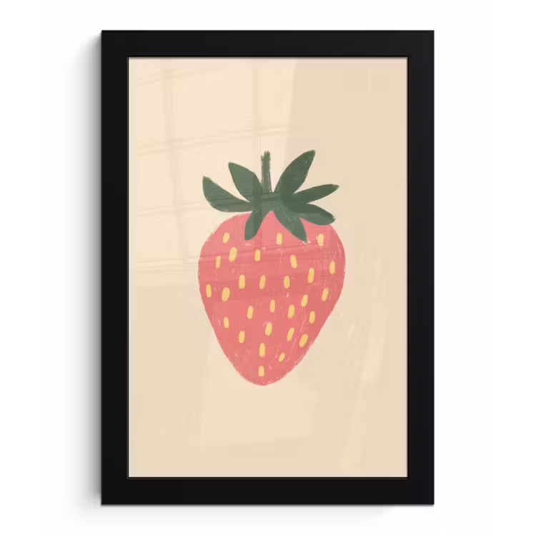 Aardbei - Minimalistisch - Rood - Fruit fotolijst zwart zonder passe partout klein -3d