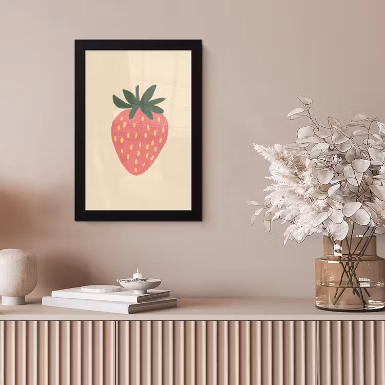 Aardbei - Minimalistisch - Rood - Fruit fotolijst zwart zonder passe partout klein -sfeer5