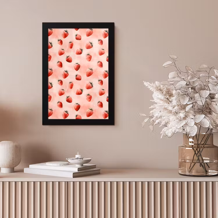 Aardbei - Patroon - Roze fotolijst zwart zonder passe partout klein 224 -sfeer5