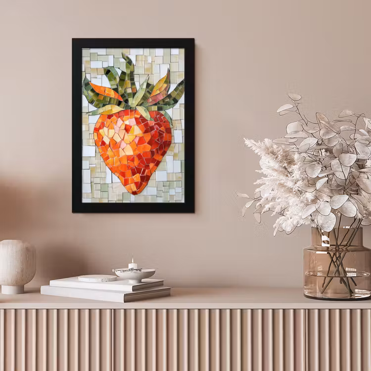 Aardbei - Rood - Mozaïek - Fruit fotolijst zwart zonder passe partout klein -sfeer5