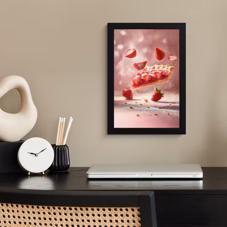 Aardbei - Taart- Eten - Roze fotolijst zwart zonder passe partout klein -sfeer1