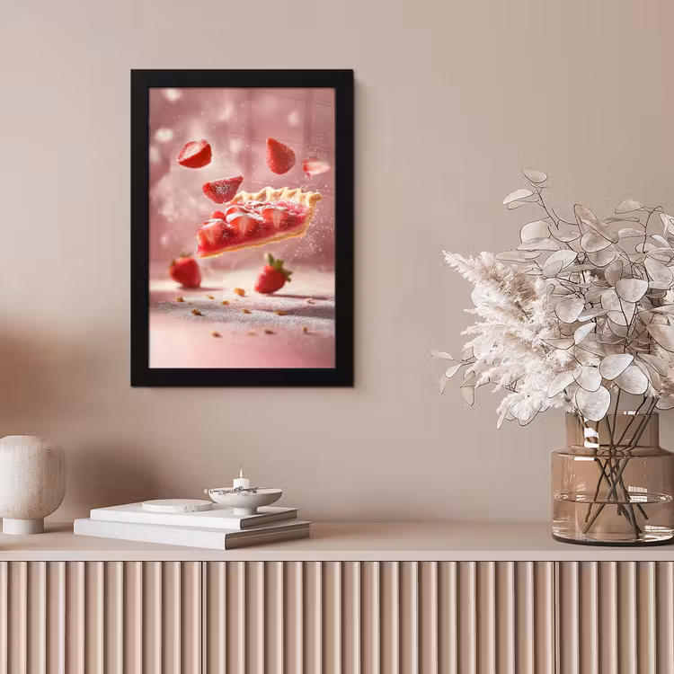 Aardbei - Taart- Eten - Roze fotolijst zwart zonder passe partout klein -sfeer5