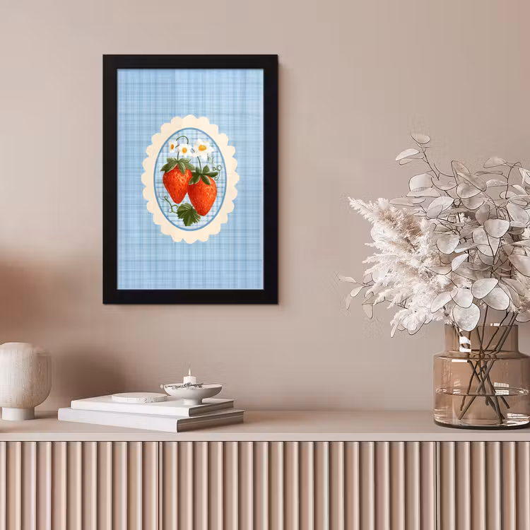 Aardbeien - Lijst - Rood - Geruit fotolijst zwart zonder passe partout klein -sfeer5