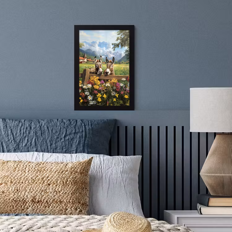 Ezels - Bloemen - Zomers fotolijst zwart zonder passe partout klein -sfeer3