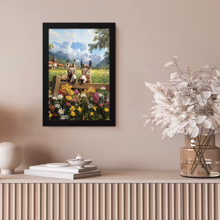 Ezels - Bloemen - Zomers fotolijst zwart zonder passe partout klein -sfeer5