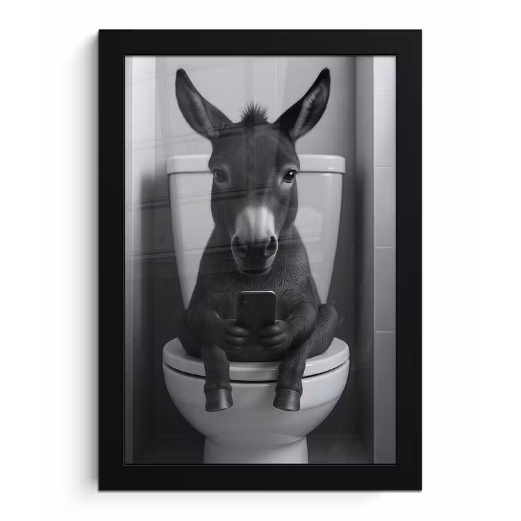 Ezel - Telefoon - Toilet - Zwart - Wit fotolijst zwart zonder passe partout klein -3d