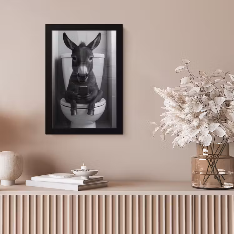 Ezel - Telefoon - Toilet - Zwart - Wit fotolijst zwart zonder passe partout klein -sfeer5