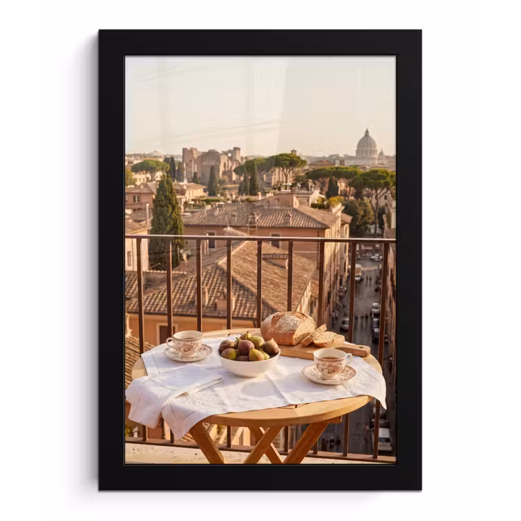 Eten - Ontbijt - Balkon - Stad - Zonsopgang fotolijst zwart zonder passe partout klein -3d