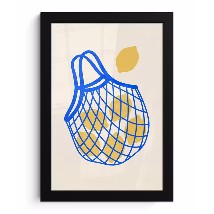 Eten - Citroen - Boodschappen - Abstract - Geel - Blauw fotolijst zwart zonder passe partout klein -3d