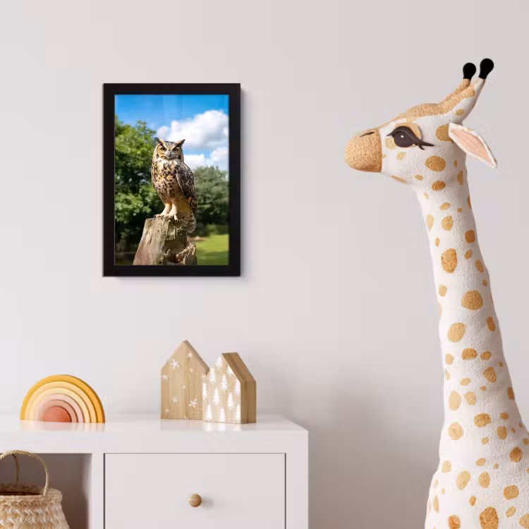 Uil - Boomstronk - Bos - Lucht fotolijst zwart zonder passe partout klein -usfeer4_kinderkamer