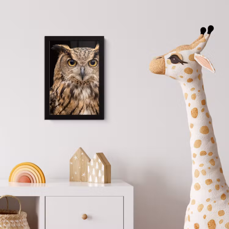 Oehoe - Uil - Portret - Bruin fotolijst zwart zonder passe partout klein -usfeer4_kinderkamer