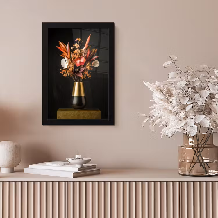 Exotisch - Boeket - Vaas - Goud fotolijst zwart zonder passe partout klein -sfeer5
