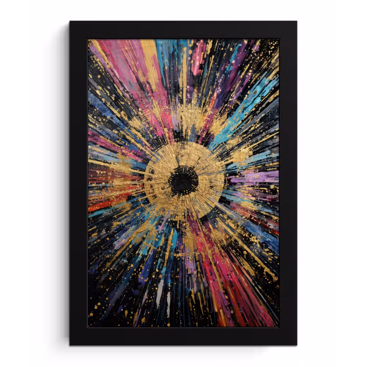 Explosie - Goud - Kleurrijk - Abstract fotolijst zwart zonder passe partout klein -3d