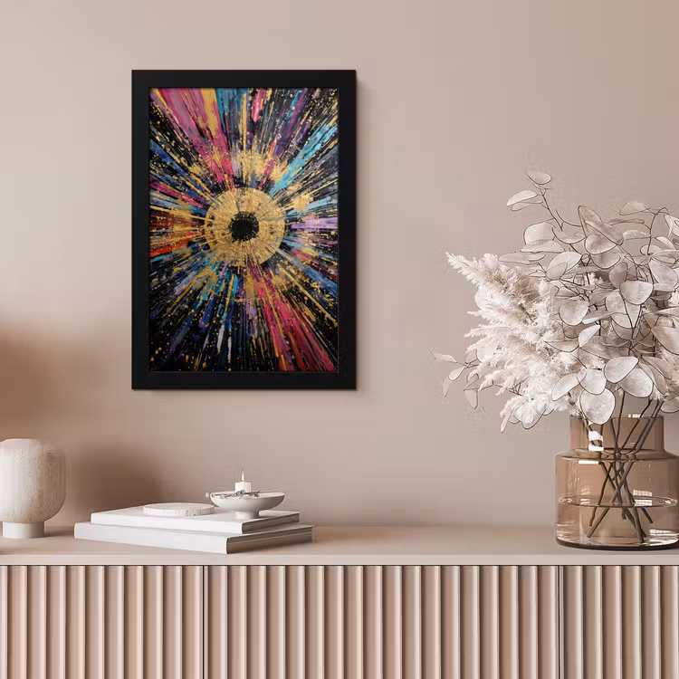 Explosie - Goud - Kleurrijk - Abstract fotolijst zwart zonder passe partout klein -sfeer5