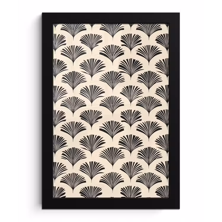 Waaiers - Botanisch - Zwart - Beige fotolijst zwart zonder passe partout klein 224 -3d