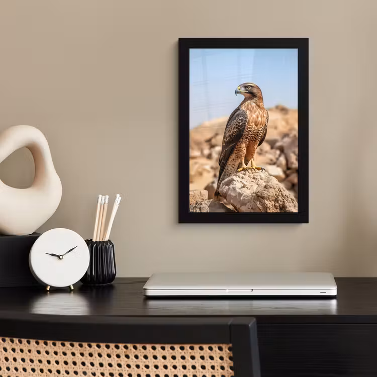 Valk - Vogel - Rots - Macht fotolijst zwart zonder passe partout klein -sfeer1