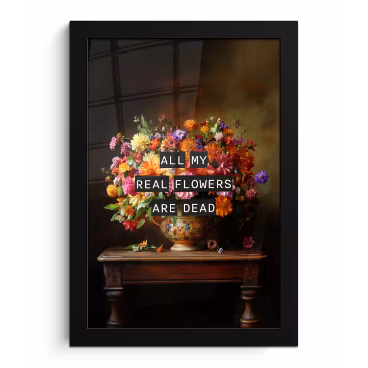 Kleur - Bloemen - Vintage - Bloemenvaas fotolijst zwart zonder passe partout klein -3d