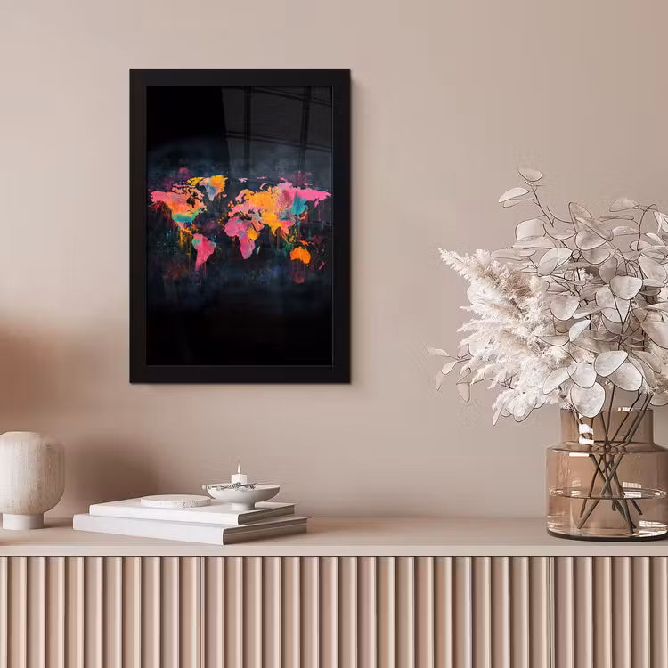Verf - Wereldkaart - Kleur fotolijst zwart zonder passe partout klein -sfeer5