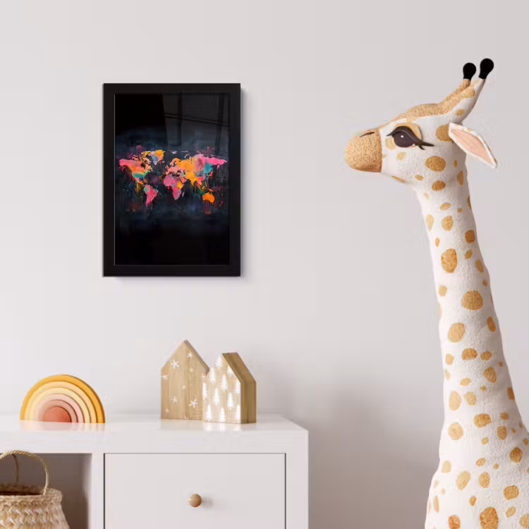 Verf - Wereldkaart - Kleur fotolijst zwart zonder passe partout klein -usfeer4_kinderkamer