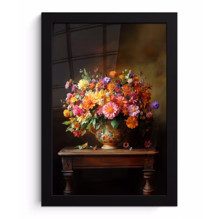 Kleuren - Boeket - Vaas - Hout fotolijst zwart zonder passe partout klein -3d